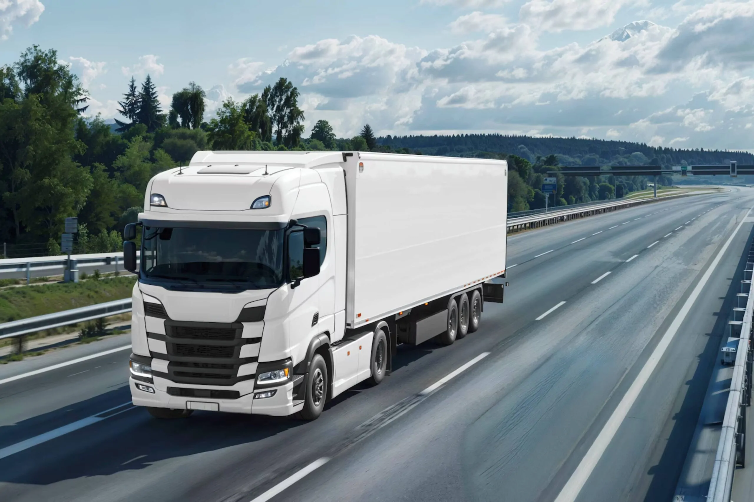 A dually pickup truck pulling a gooseneck trailer on a highway with cargo